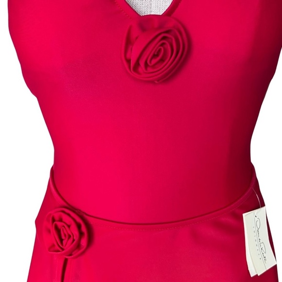 Oscar De La Renta Red Swimsuit Size 10 With Matching Cover-Up Mini Skirt S/M NWT - Picture 2 of 12